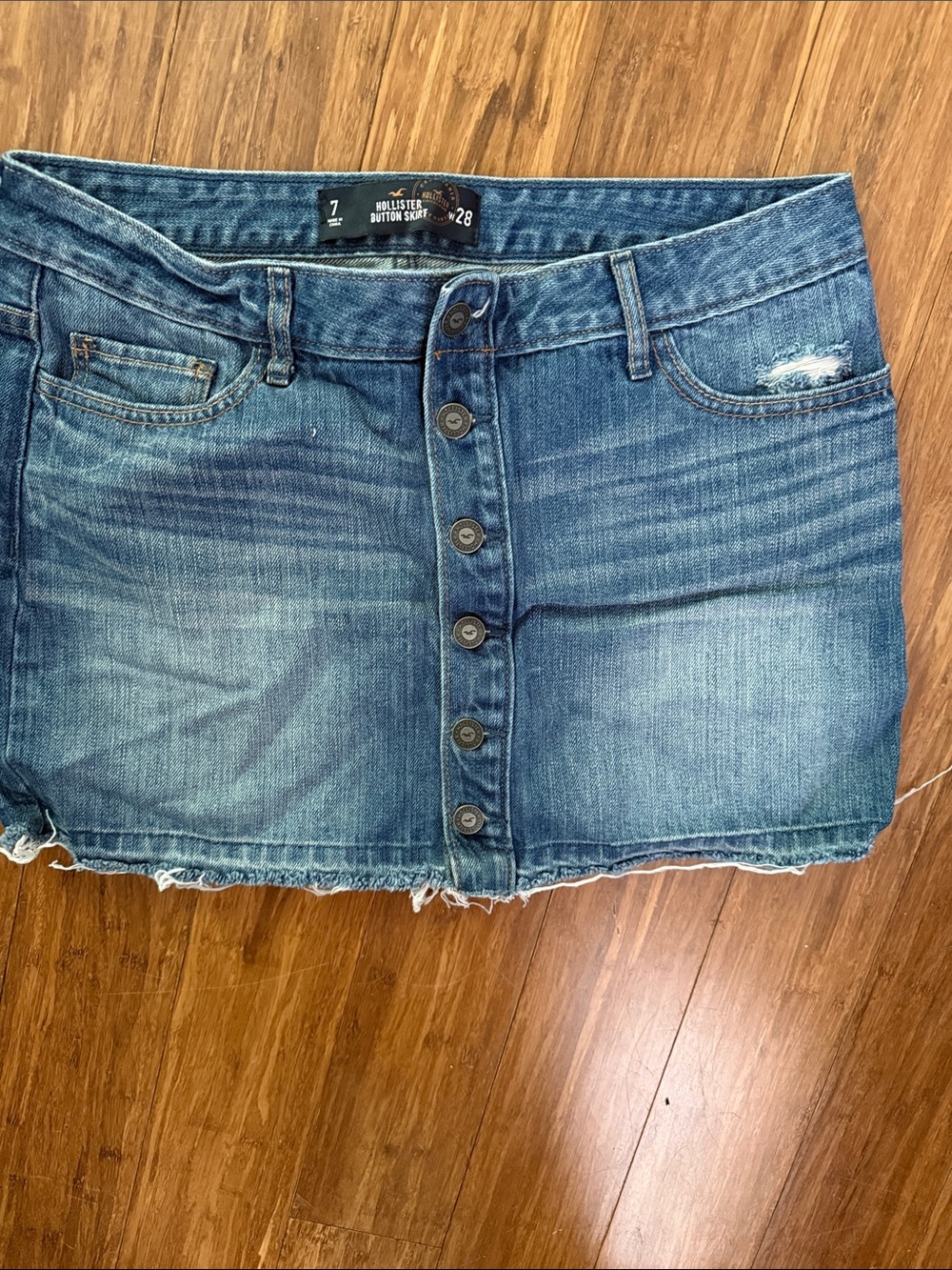 Hollister Faded Blue Button-Front Denim Mini Skirt